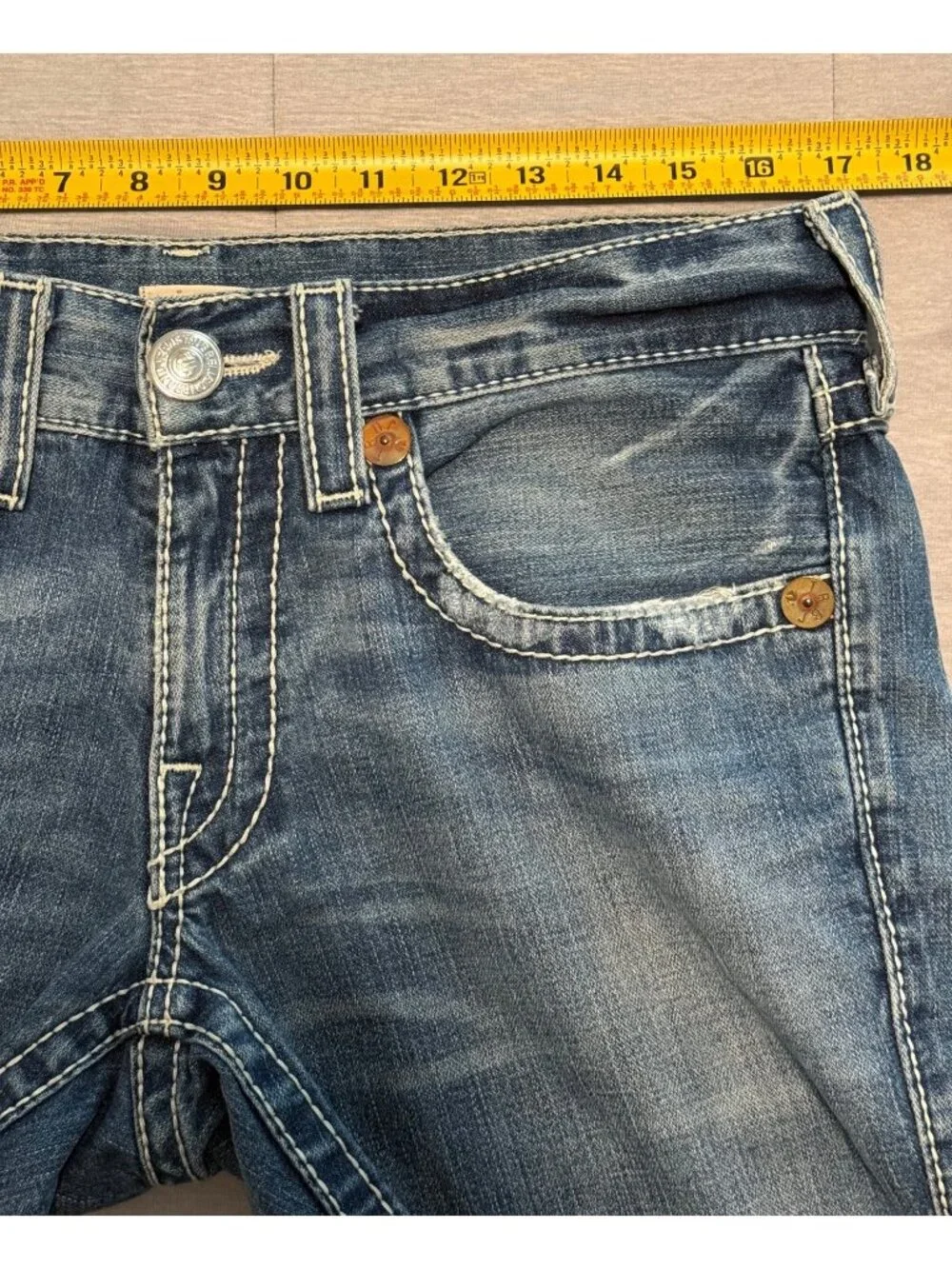 True Religion Mens Distressed Blue Denim Jeans Size 34 Section Joey Big T RN#112